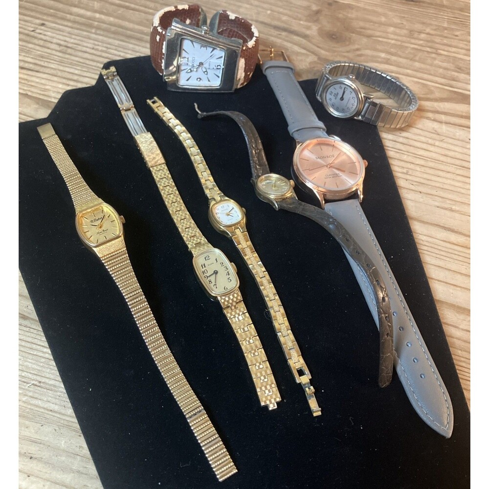 Lot Of 7 Woman's Watches Elgin Pulsar Dufonte Acqua Monroe Untested Parts Repair